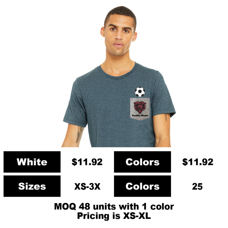 B3413-P: Screen Print on Pocket - 3.8 oz Triblend Pocket T-Shirt