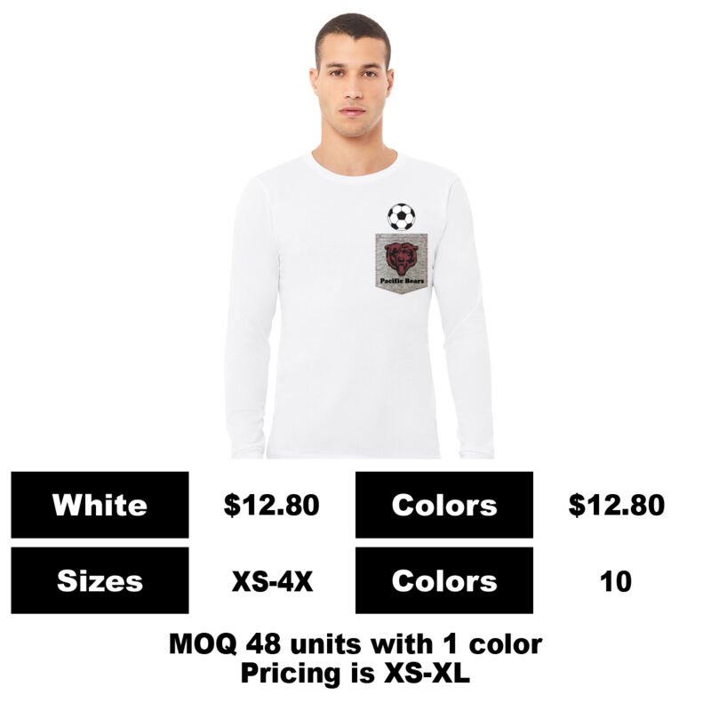 B3501-P: Screen Print on Pocket - 4.2 oz Cotton Long Sleeve Pocket T-Shirt