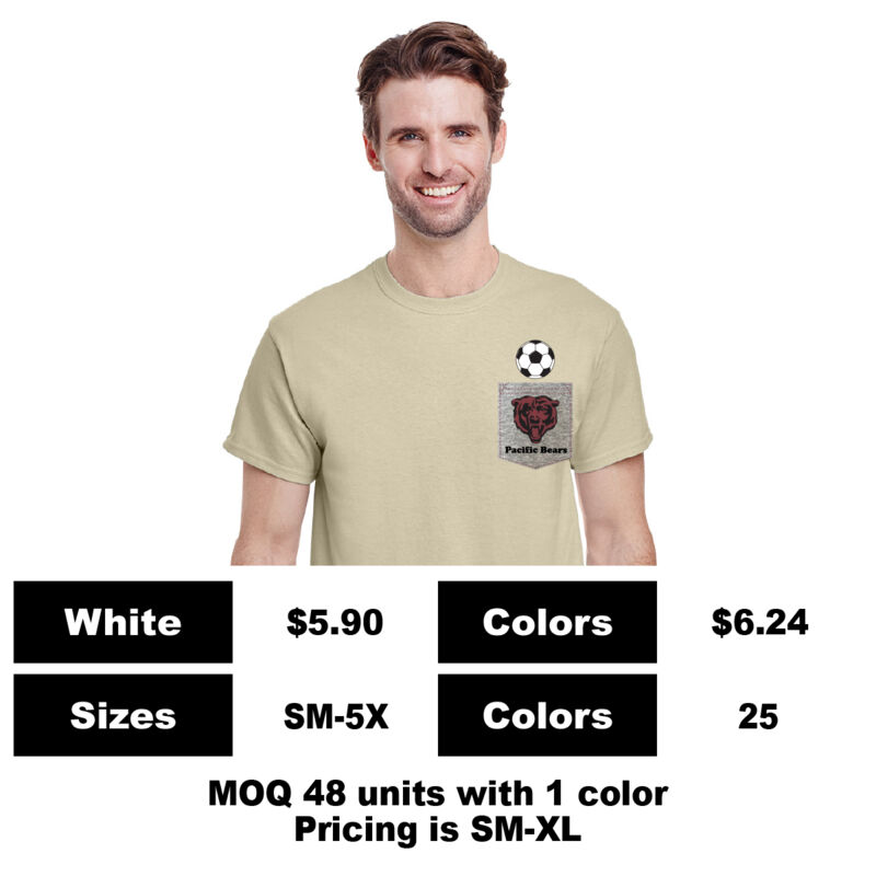 G5000-P: Screen Print on Pocket - 5.3 oz Cotton Pocket T-Shirt