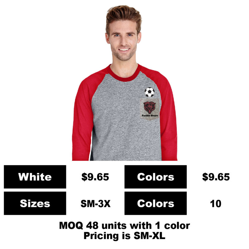 B3501-P: Screen Print on Pocket - 4.2 oz Cotton Long Sleeve Pocket T-Shirt