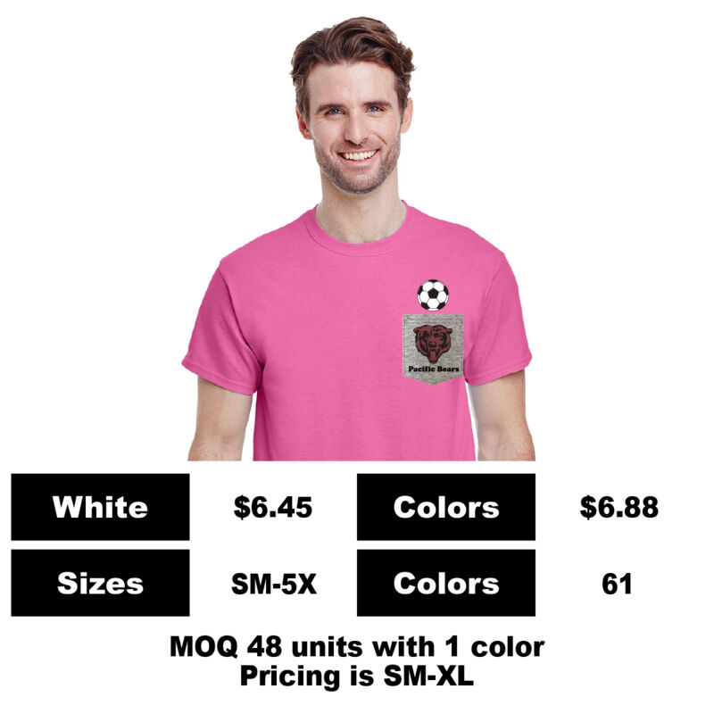 G2000-P: Screen Print on Pocket - 6.0 oz Cotton Pocket T-Shirt