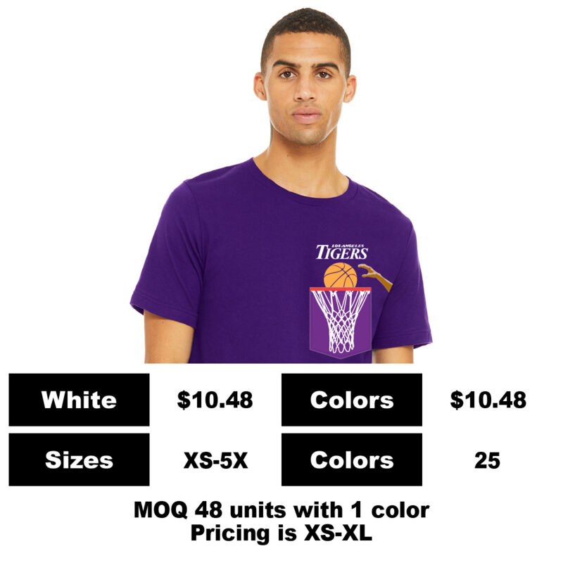 B3001-P: Screen Print Above & On Pocket - 4.2 oz Cotton Pocket T-Shirt