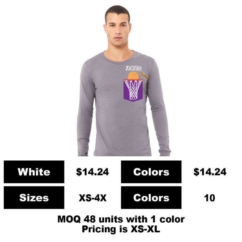 B3501-P: Screen Print Above & On Pocket - 4.2 oz Cotton Long Sleeve Pocket T-Shirt