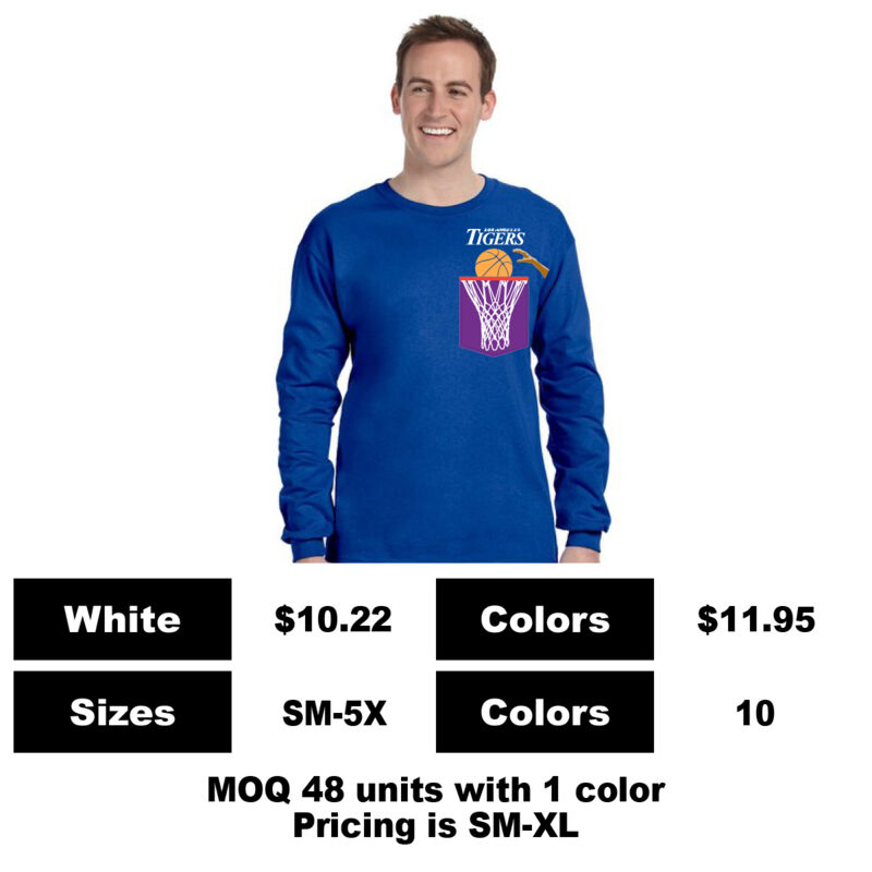 G2400-P: Screen Print Above & On Pocket - 6 oz Cotton Long Sleeve Pocket Polo