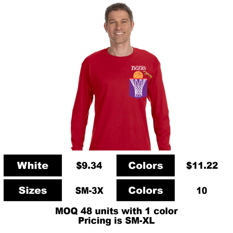 G5400-P: Screen Print Above & On Pocket - 5.3 oz Cotton Long Sleeve Pocket T-Shirt