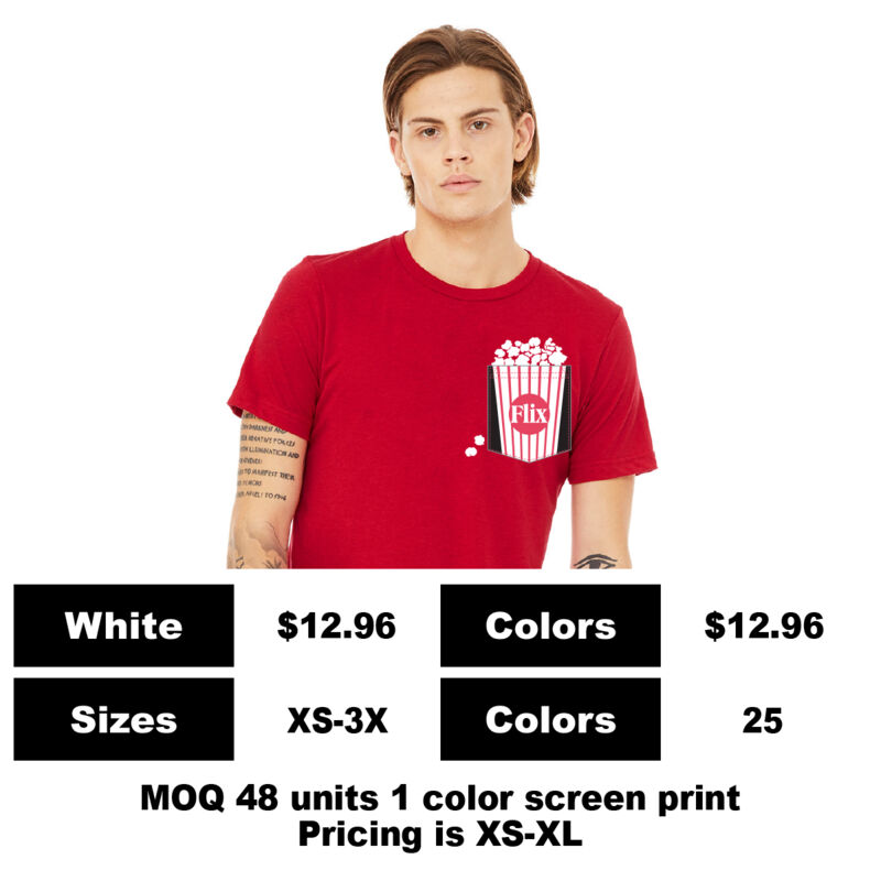 B3413-P: Sublimate on Pocket & Screen Print Above Pocket - 3.8 oz Triblend Pocket T-Shirt