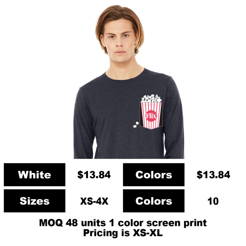 B3501-P: Sublimate on Pocket & Screen Print Above Pocket - 4.2 oz Cotton Long Sleeve Pocket T-Shirt