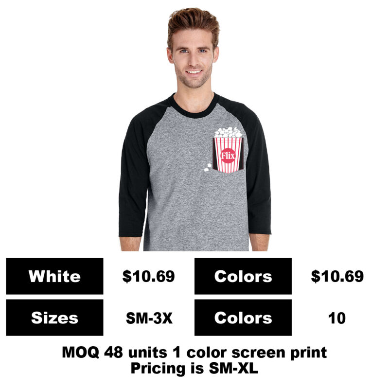 G5700-P: Sublimate on Pocket & Screen Print Above Pocket - 5.3 oz Cotton 3/4 Sleeve Pocket T-Shirt