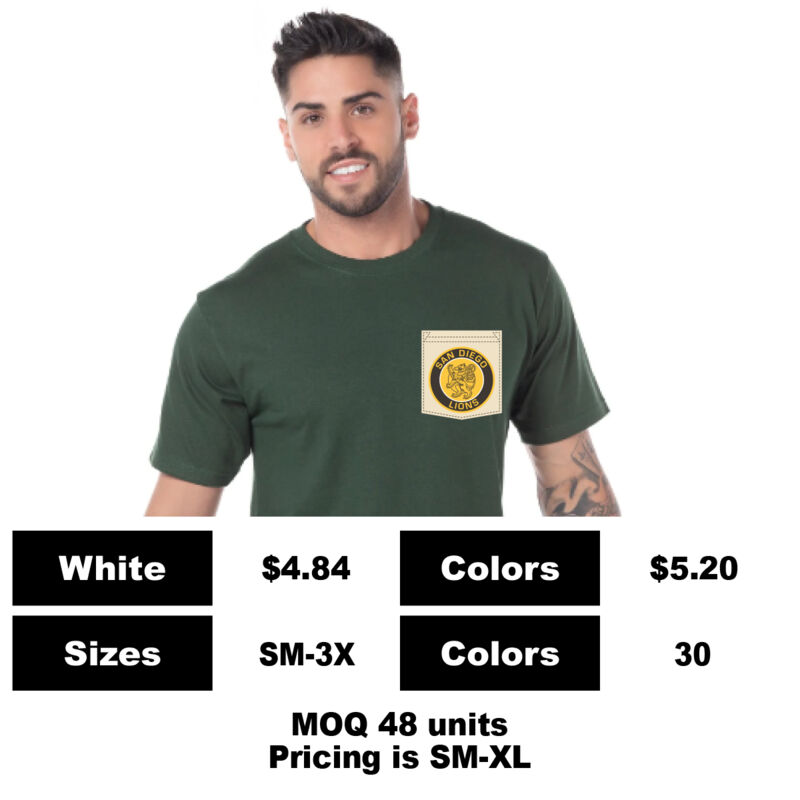 P1049-P: Sublimation Pocket Print - 5.9 oz Cotton Pocket T-Shirt